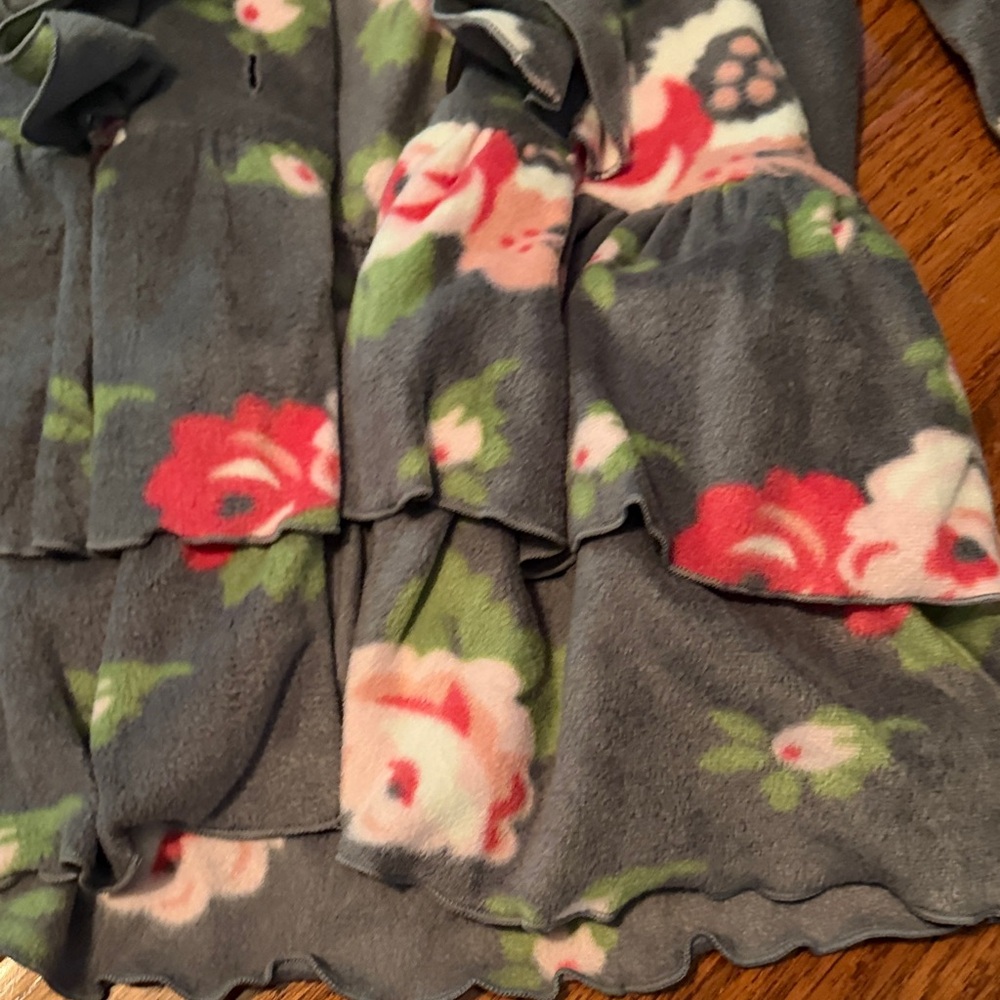 Mack & Co Ruffled Floral Fleece Jacket - Gray with Pink Roses - Picture 3 of 5